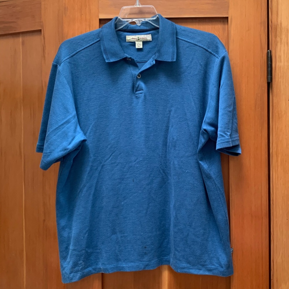 Tommy Bahama Silk Blend Blue Two Button Polo, Lg